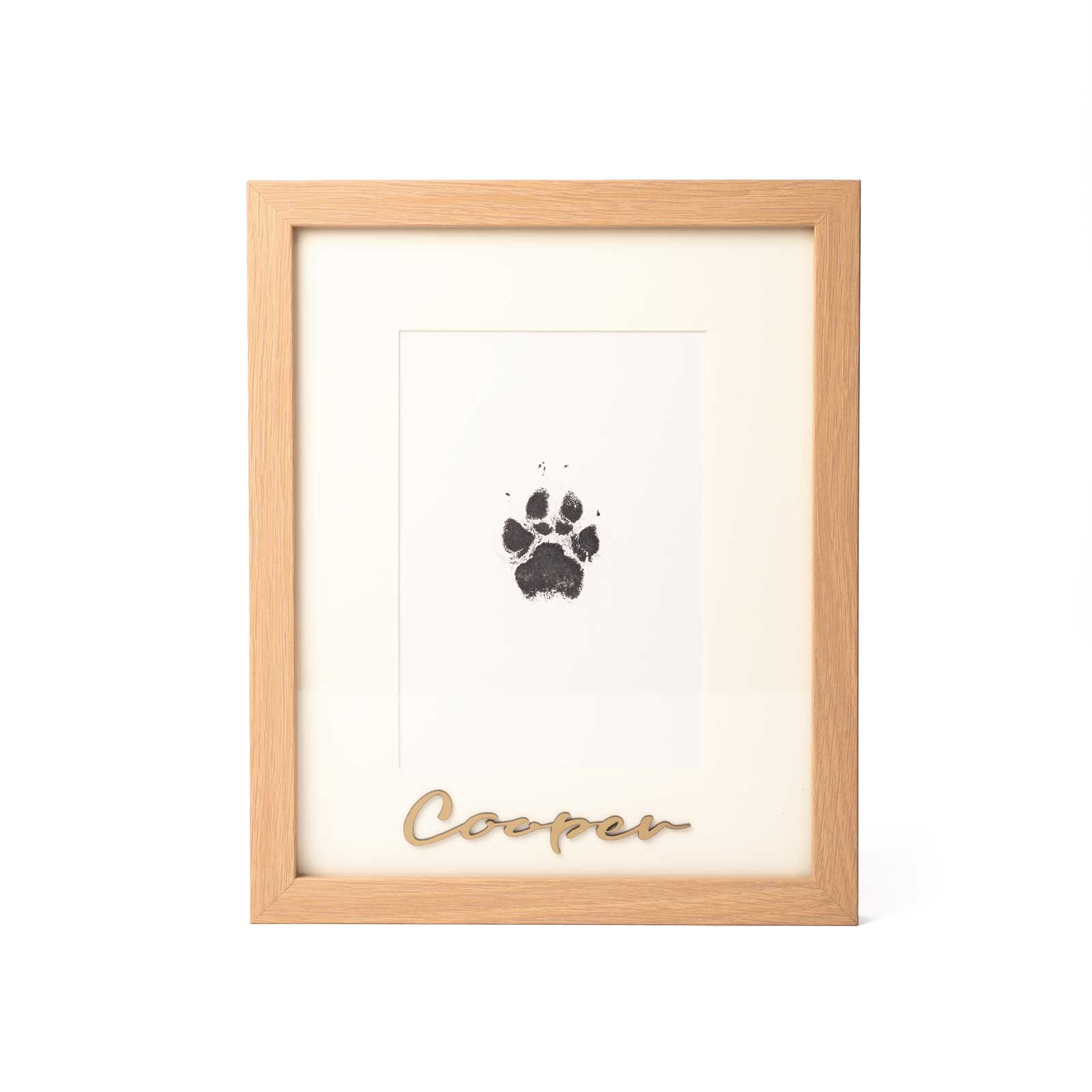 Framed ink paw print with engraved name
