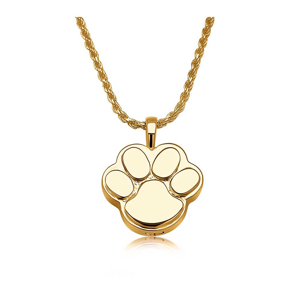 Gold paw print pet ashes pendant
