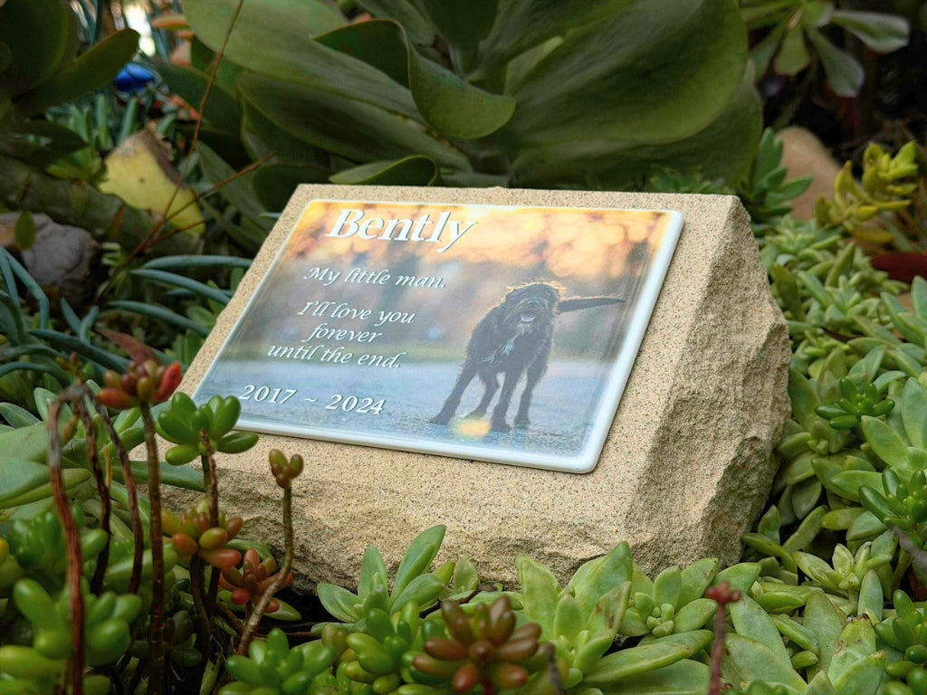Sandstone garden marker with photo