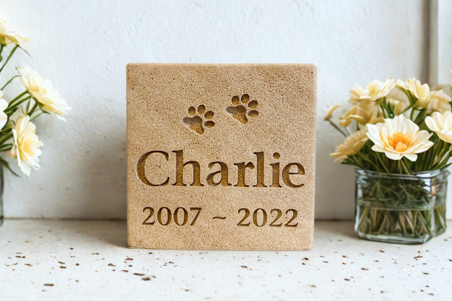 Sandstone square pet memorial plaque