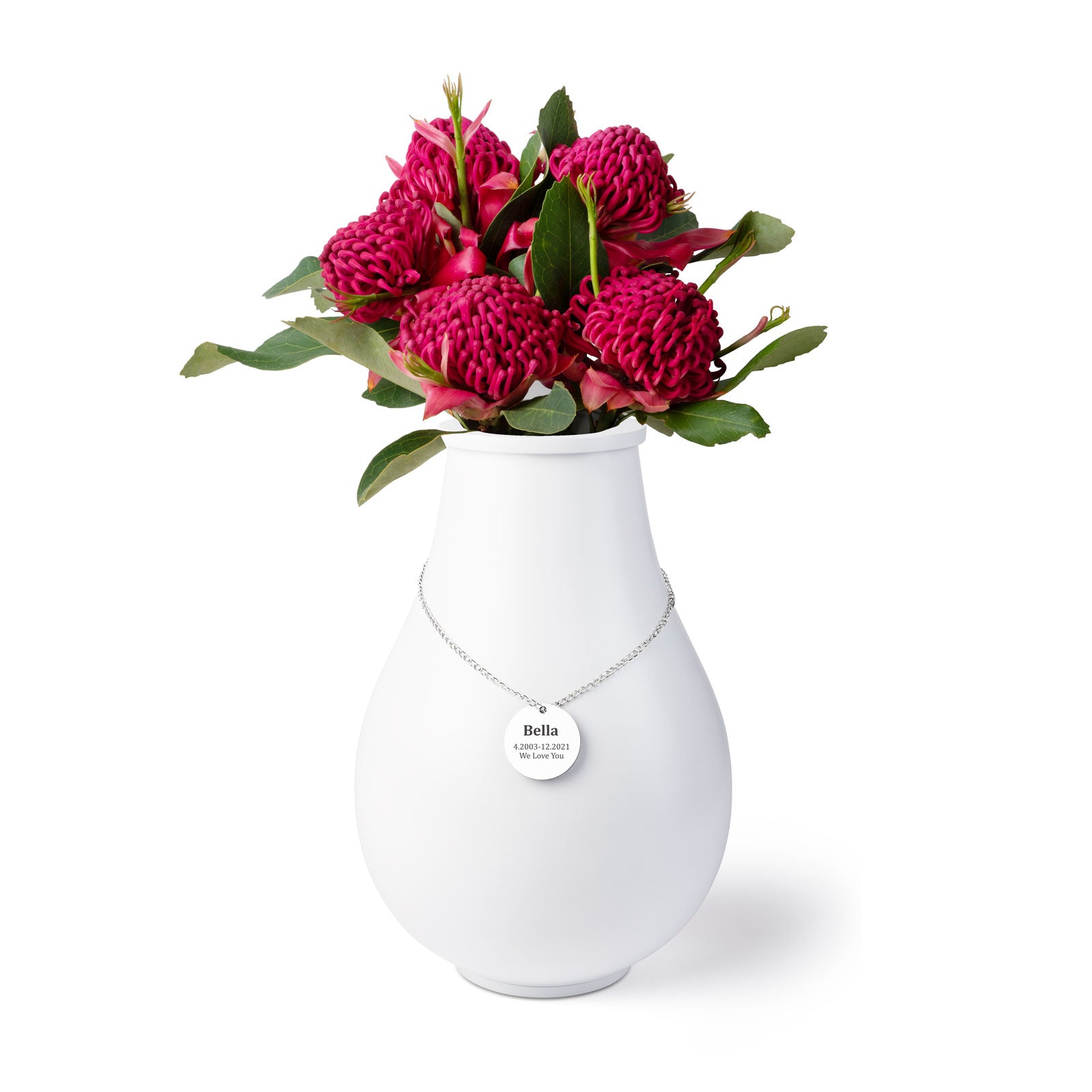 White ceramic memorial vase pet urn
