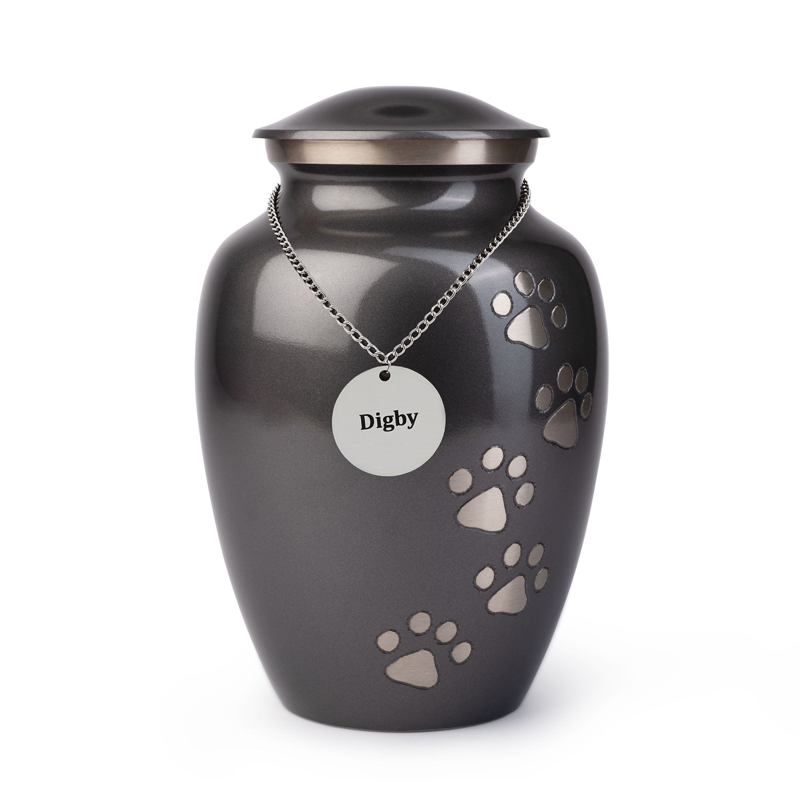 Slate metal pet urn with paw prints