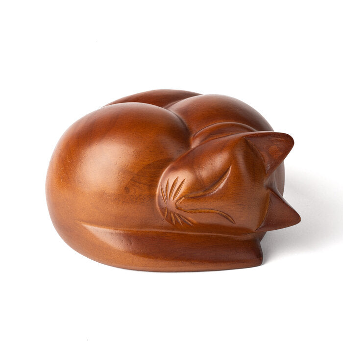 Timber sleeping cat pet ashes urn