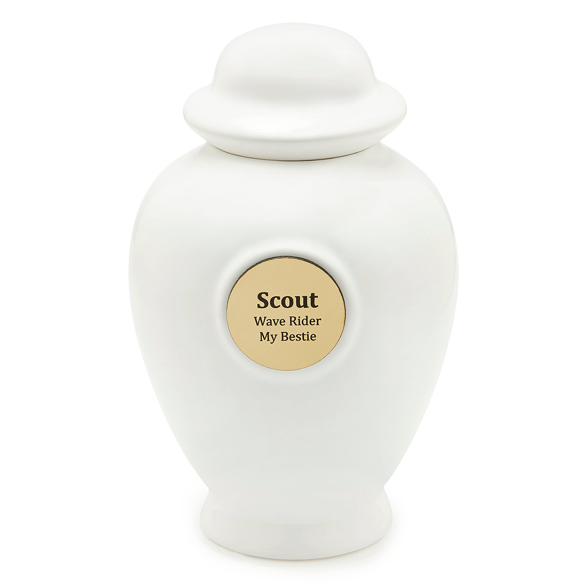 White ceramic pet ashes urn